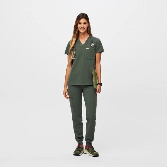 Figs Women's Catarina One Pocket Scrub Top in Moss, Size X-Small - Picture 2 of 9